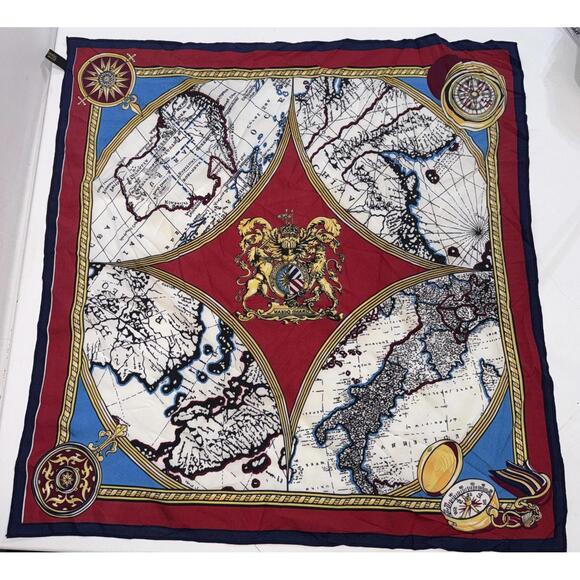 Vintage Grand Ocean Voyages Romantiques Royal Samuel Broome Map Scarf - Picture 9 of 11